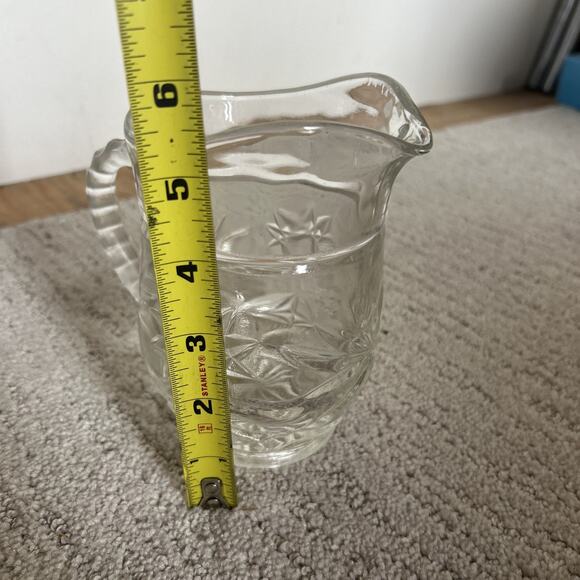 Vintage Anchor Hocking Star of David Small Pitcher Clear Heavy Glass Drink ware - Picture 7 of 8